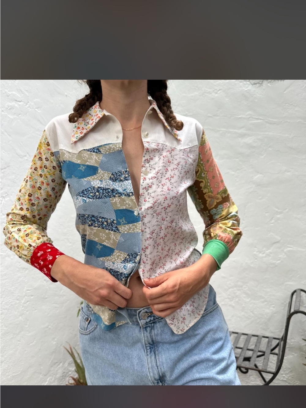 Patchwork Multi-Print Button-Up Shirt in Mixed Colors